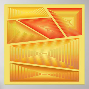 Modern Abstract - 3-d Pyramids, Gold Poster