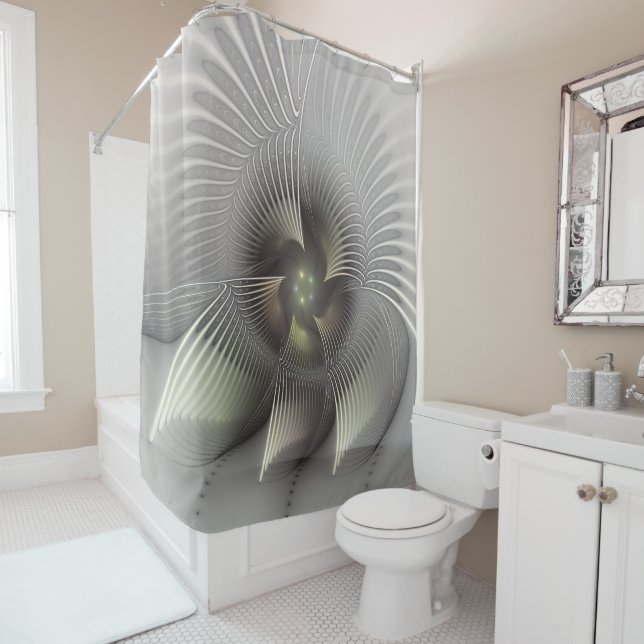 Modern Abstract 3D Shape Fractal Art Shower Curtain (In Situ)