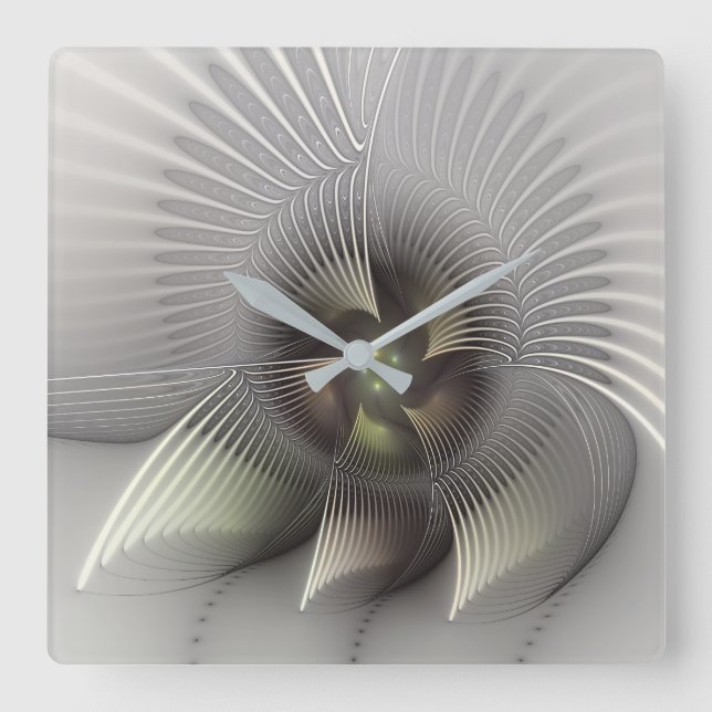 Modern Abstract 3D Shape Fractal Art Square Wall Clock (Front)