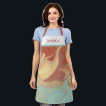 Modern Abstract Alcohol Ink Aqua & Gold Monogram Apron<br><div class="desc">This modern design features a modern abstract swirl of aqua,  burnt orange,  gold and clay alcohol inks. Personalise it with a name. Wear it for cooking or for crafting. Makes a great birthday or Mother's Day gift. Created by Simply Farmhouse Press.</div>