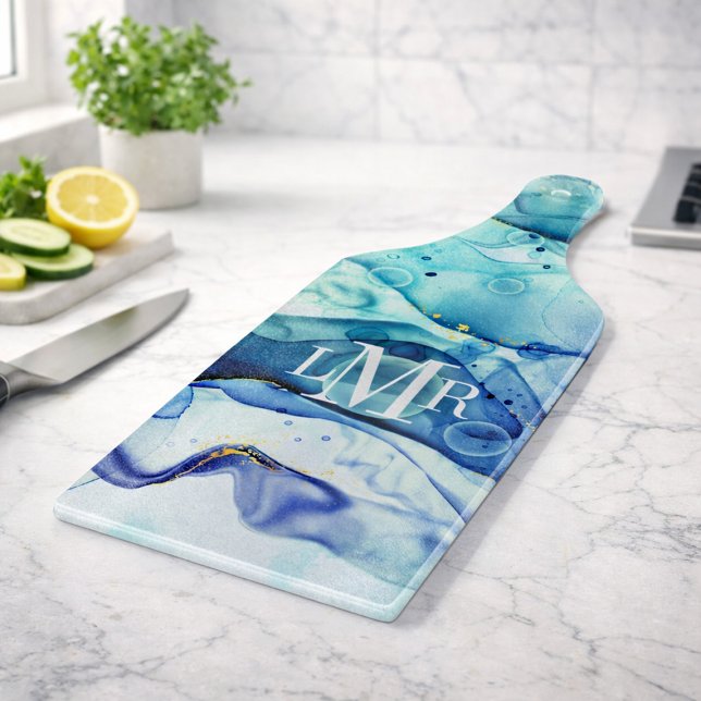 Modern Abstract Alcohol Ink Monogram Cutting Board (Modern Abstract Alcohol Ink Monogram Cutting Board)