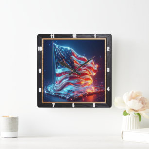 Modern Abstract American Flag  Square Wall Clock