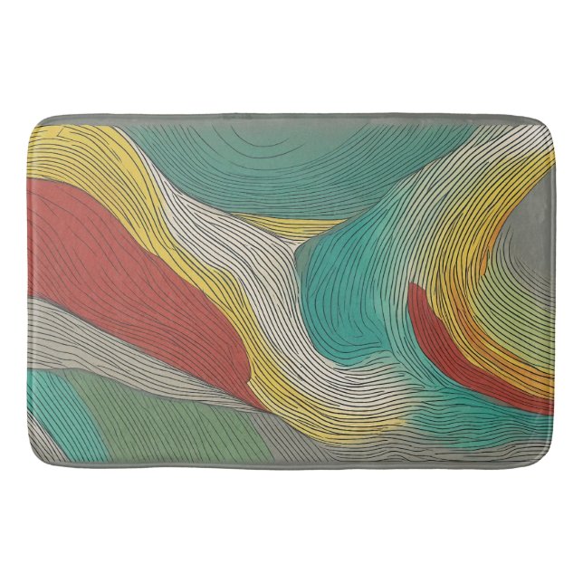 Modern, abstract and dynamic colour lines bath mat (Front)