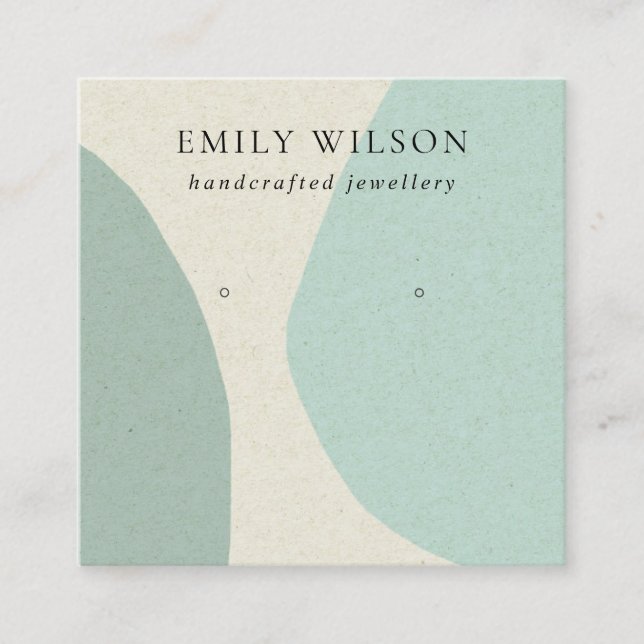 MODERN ABSTRACT AQUA BLUE ART EARRING DISPLAY SQUARE BUSINESS CARD (Front)