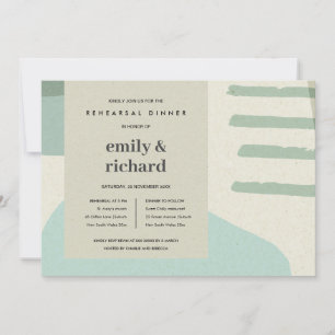 MODERN ABSTRACT AQUA BLUE ART REHEARSAL DINNER INVITATION