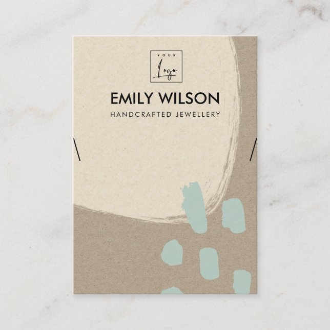 MODERN ABSTRACT AQUA BLUE KRAFT NECKLACE DISPLAY BUSINESS CARD (Front)