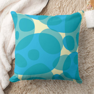 Modern Abstract Aqua Blue Yellow Mid-Century Cushion