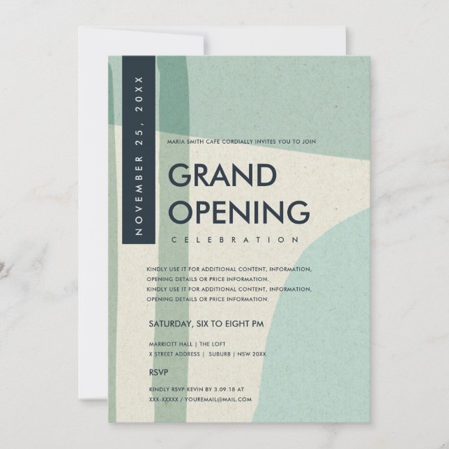 MODERN ABSTRACT ART AQUA BLUE GRAND OPENING EVENT INVITATION (Front)