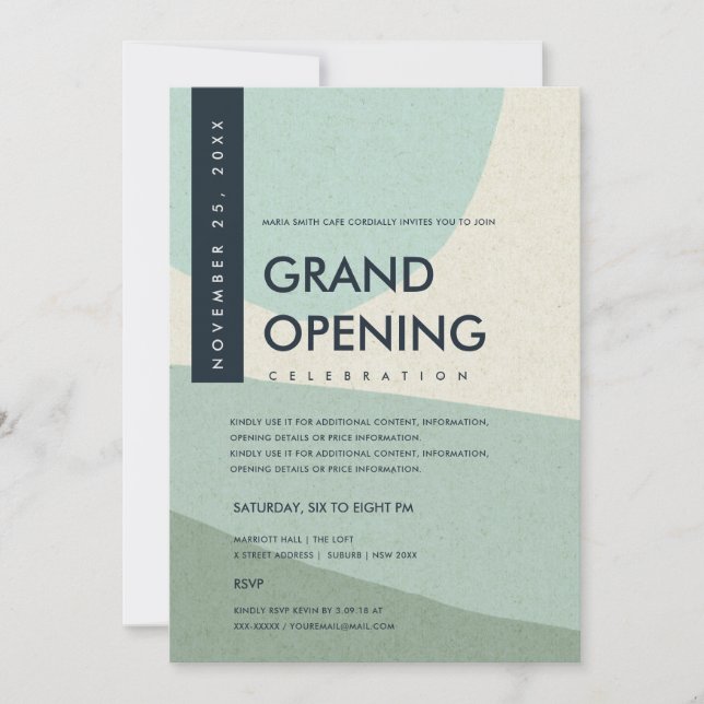 MODERN ABSTRACT ART AQUA BLUE GRAND OPENING EVENT INVITATION (Front)