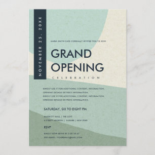 MODERN ABSTRACT ART AQUA BLUE GRAND OPENING EVENT INVITATION