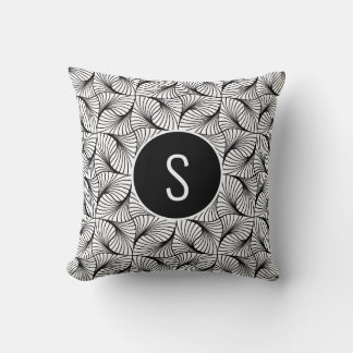 Modern Abstract Art Black & White Swirls Monogram Cushion