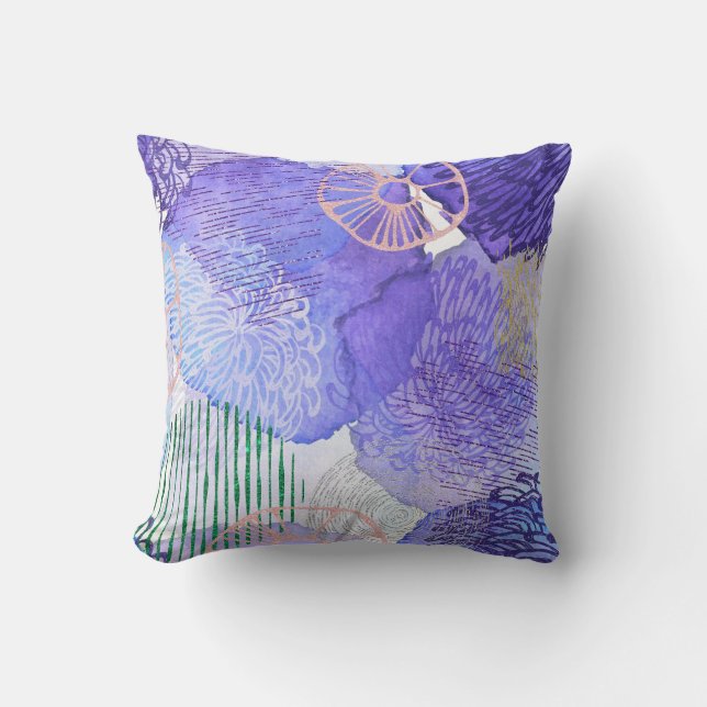 Modern abstract art blue and purple cushion (Front)