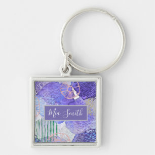 Modern abstract art blue and purple key ring