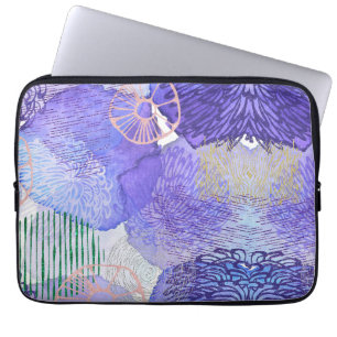 Modern abstract art blue and purple laptop sleeve