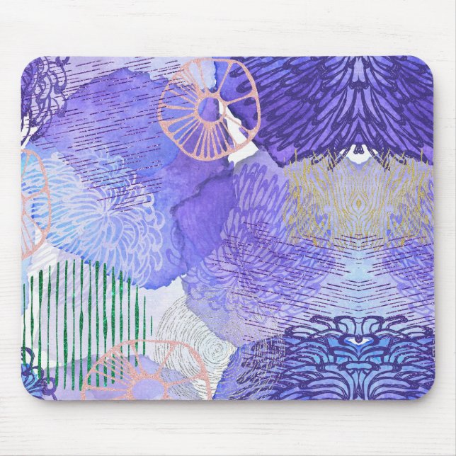 Modern abstract art blue and purple mouse mat (Front)