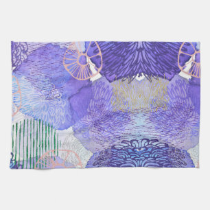 Modern abstract art blue and purple tea towel