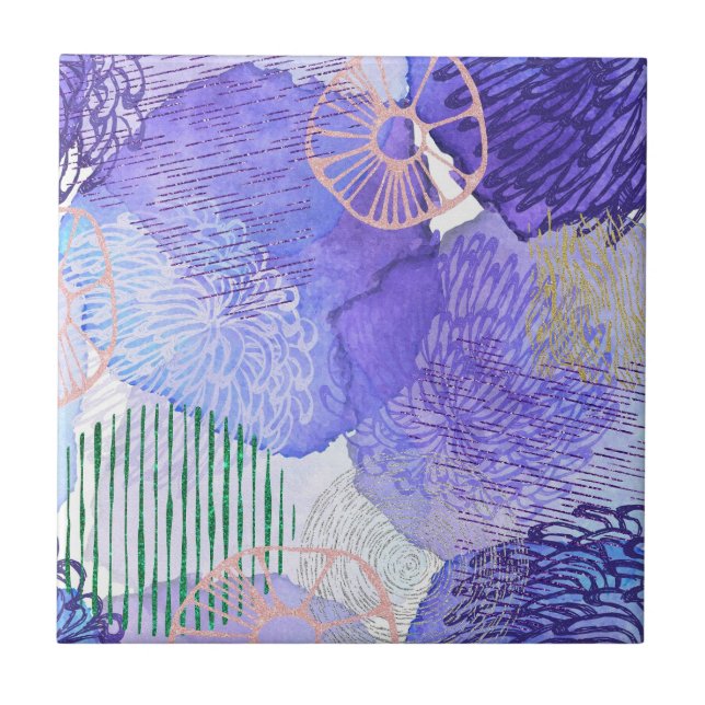 Modern abstract art blue and purple tile (Front)
