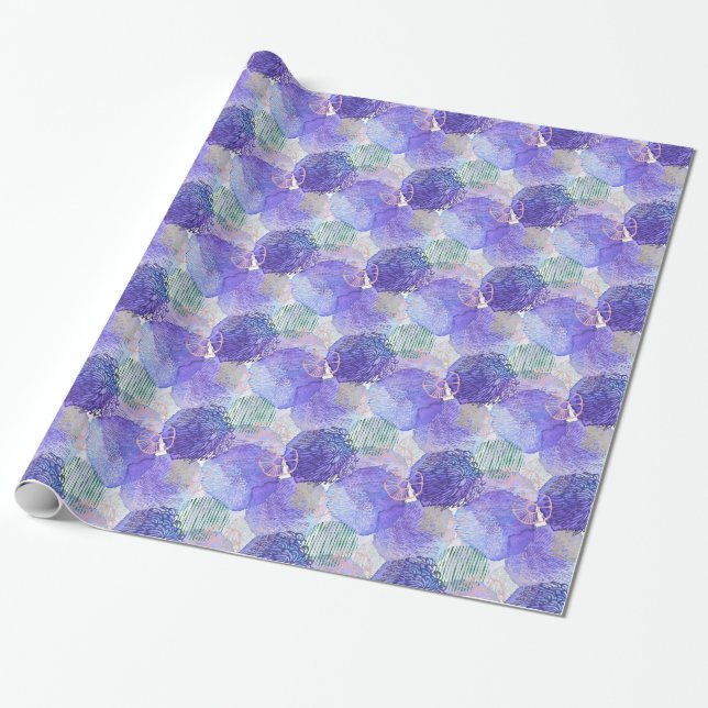 Modern abstract art blue and purple wrapping paper (Unrolled)