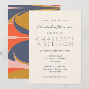 Modern Abstract Art Blue Red Gold Bridal Shower  Invitation