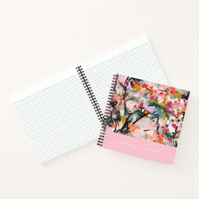 Modern Abstract Art Botanical Pink Flowering Tree Notebook (Inside)
