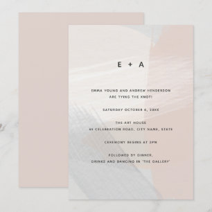 Modern Abstract Art Brush Strokes Blush Wedding Invitation