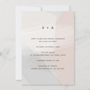 Modern Abstract Art Brush Strokes Blush Wedding Invitation
