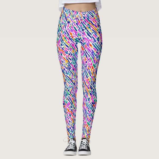 Modern Abstract Art Colour Brush Stroke Watercolor Leggings (Front)