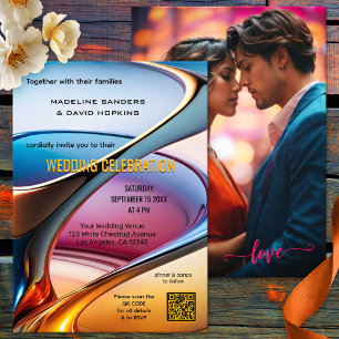 Modern Abstract Art Colourful Photo Wedding Invitation