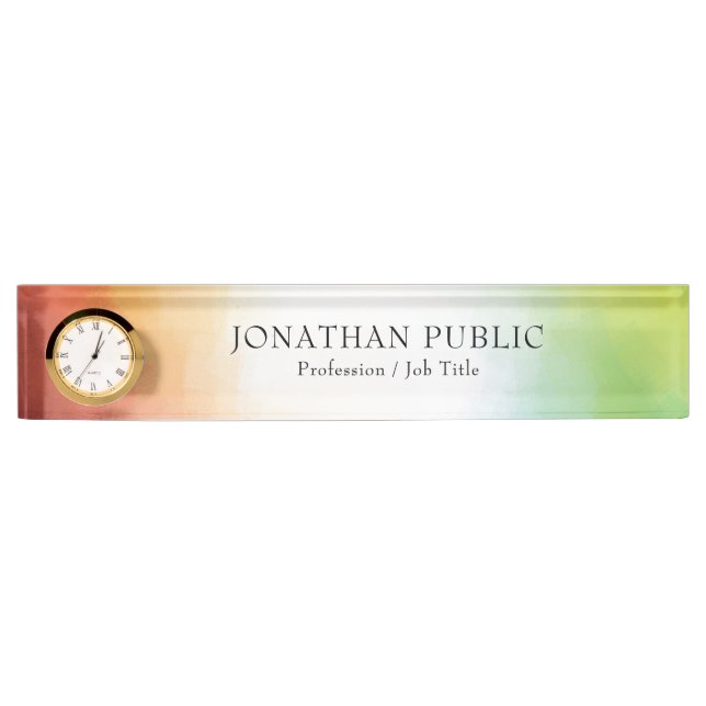 Modern Abstract Art Colourful Red Yellow Green Nameplate (Front)
