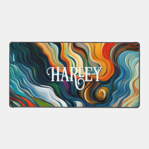 Modern Abstract Art Colourful Swirls Monogram Desk Mat