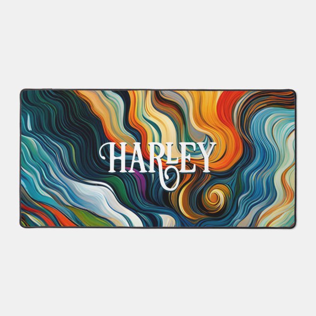 Modern Abstract Art Colourful Swirls Monogram Desk Mat (Front)