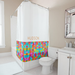 Modern Abstract Art Colourful Watercolors Name Fun Shower Curtain