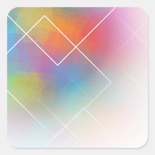 Modern Abstract Art Custom Pink Red Orange Trendy Square Sticker (Front)