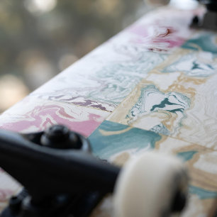 Modern Abstract Art Gold Rose & Teal Fluid Marble Skateboard