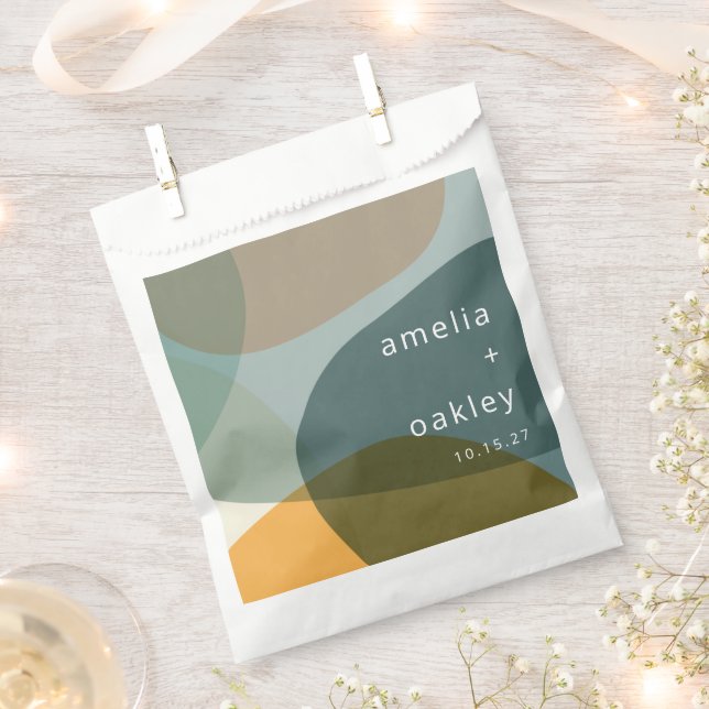 Modern Abstract Art Green Sage Teal Custom Wedding Favour Bags (Clipped)