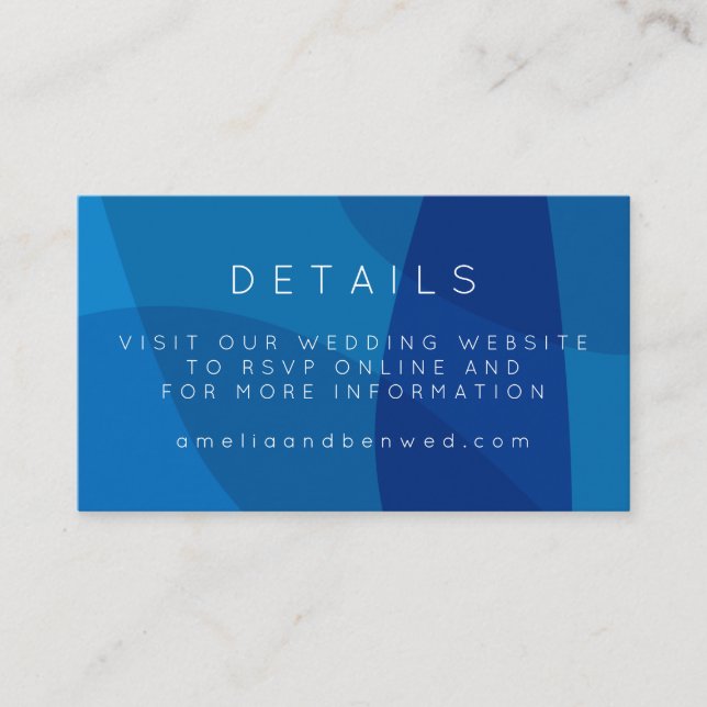 Modern Abstract Art in Blue Unique Wedding Website Enclosure Card (Front)