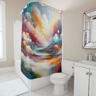 Modern Abstract Art Landscape Red Blue Green Shower Curtain