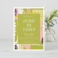 Modern Abstract Art Lime Green and Pink Wedding
