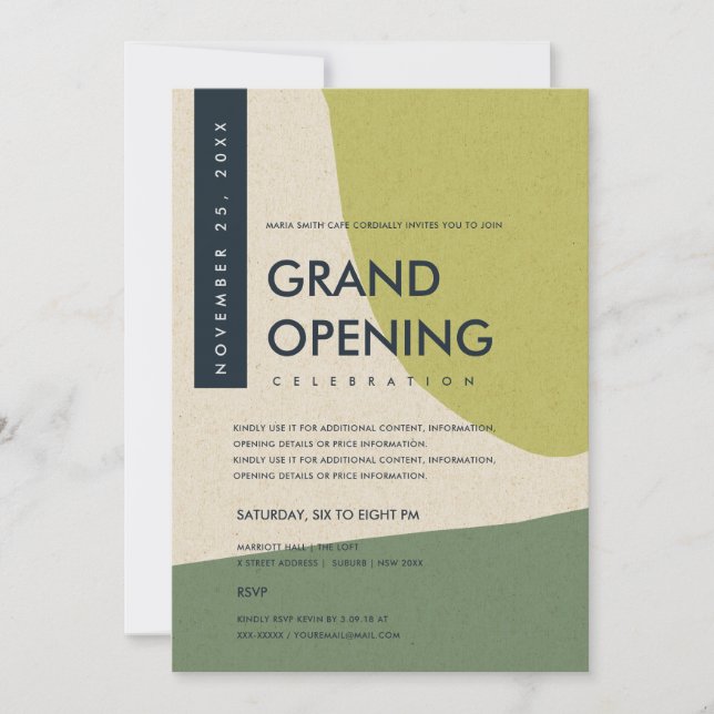 MODERN ABSTRACT ART LIME GREEN GRAND OPENING EVENT INVITATION (Front)