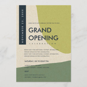 MODERN ABSTRACT ART LIME GREEN GRAND OPENING EVENT INVITATION