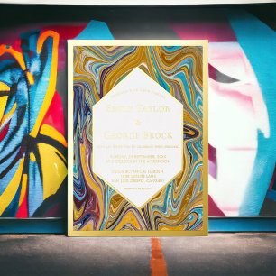 Modern Abstract Art Liquid Painting Wedding Gold