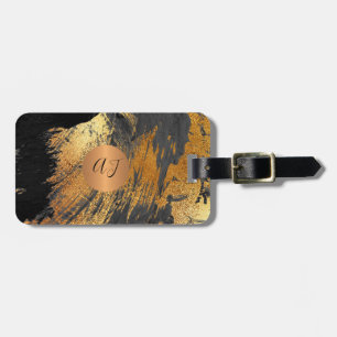 Modern abstract art painting copper gold monogram luggage tag