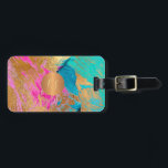 Modern abstract art painting copper gold monogram luggage tag<br><div class="desc">Trendy modern glamourous acrylic brush strokes abstract painting in bold teal turquoise, blue, hot fuchsia pink and faux gold making an elegant feminine luggage tag with a faux metallic gold copper monogrammed geometric circle for a makeup artist | wedding planner | hairstylist | fashion stylist | home interior decorator |...</div>