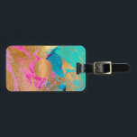 Modern abstract art painting copper gold monogram luggage tag<br><div class="desc">Trendy modern glamourous acrylic brush strokes abstract painting in bold teal turquoise, blue, hot fuchsia pink and faux gold making an elegant feminine luggage tag with a faux metallic gold copper monogrammed geometric circle for a makeup artist | wedding planner | hairstylist | fashion stylist | home interior decorator |...</div>
