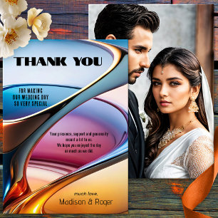 Modern Abstract Art Photo Wedding  Thank You Card