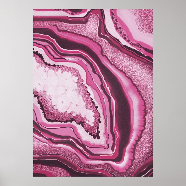 Modern Abstract Art Pink Agate Geode Gemstone Poster (Front)