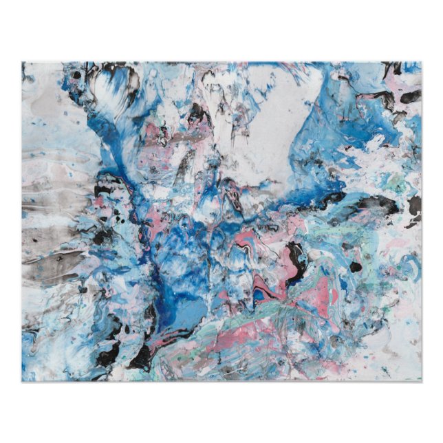 Modern Abstract Art Pink Blue Black White Trendy Poster (Front)