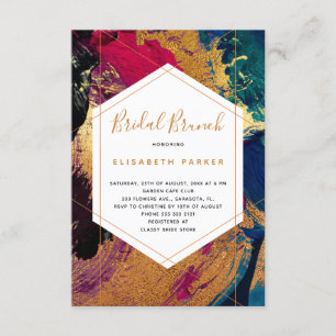 Modern abstract art red blue gold bridal shower invitation