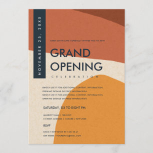 MODERN ABSTRACT ART RUST ORANGE GRAND OPENING INVITATION