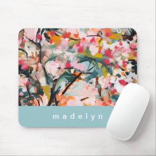 Modern Abstract Art Watercolor Floral Personalised Mouse Mat